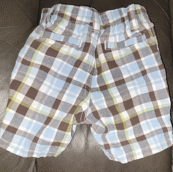 💙 Vintage Gymboree Brown Blue Green Plaid Cotton Shorts Baby Boys 6-12 Months - Picture 5 of 5